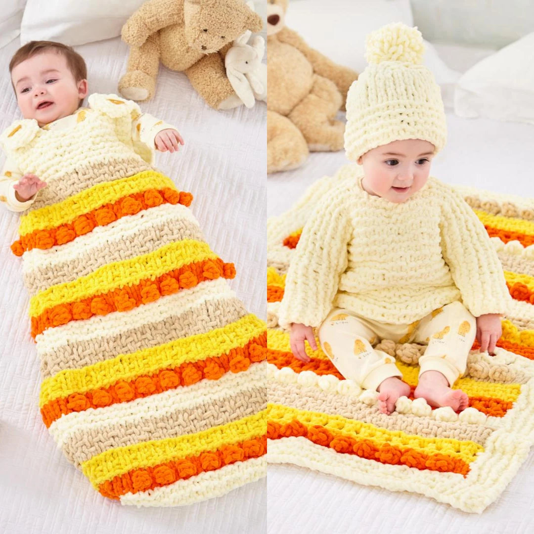 King Cole Toastie Super Chunky Sweater, Hat & Sleep Bag Pattern 6229