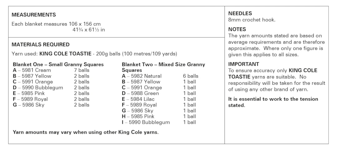 King Cole Toastie Super Chunky Blanket Pattern 6234