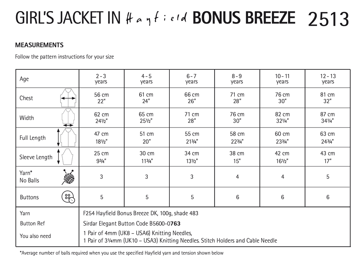 Hayfield Bonus Breeze DK Jacket Pattern 2513