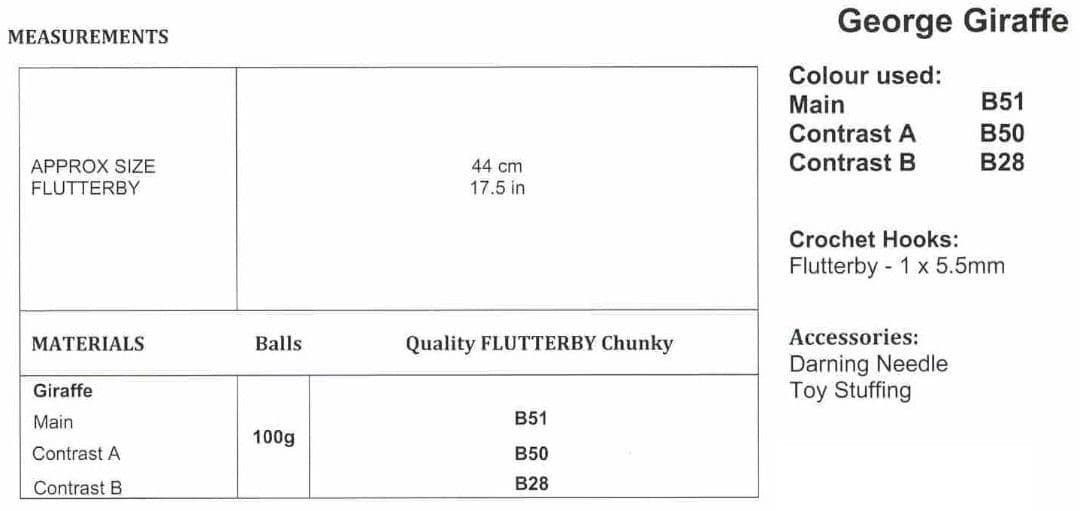 James C Brett Flutterby Chunky Crochet Giraffe Pattern JB930