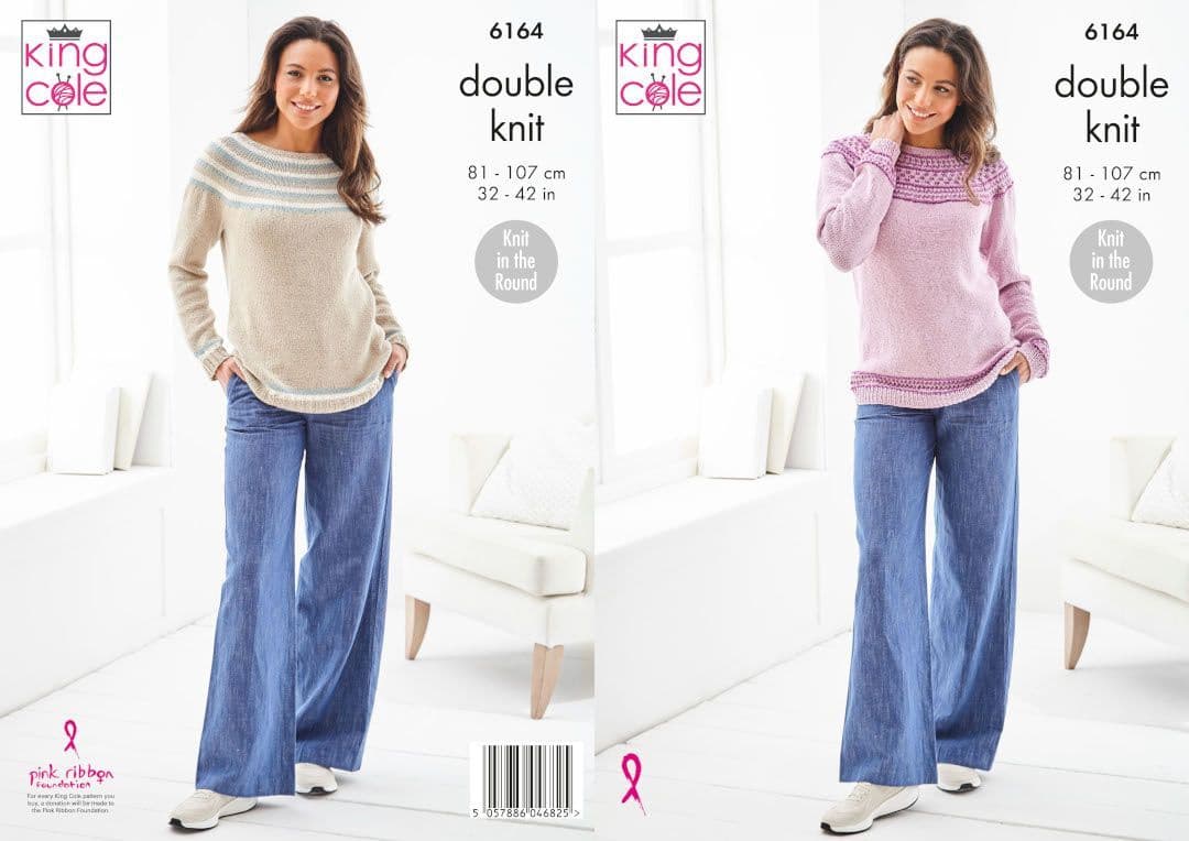 King Cole Finesse Cotton Silk DK ‘Knit in the Round’ Sweaters Pattern 6164