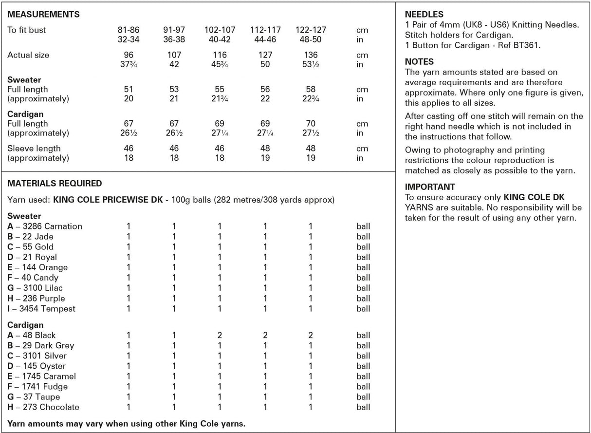 King Cole Pricewise DK Sweater and Cardigan Pattern 6181