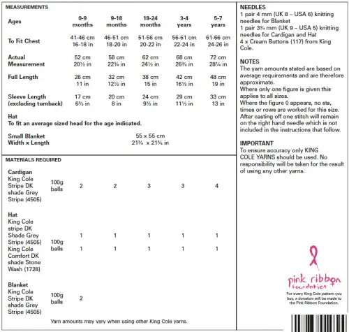 King Cole Stripe DK Hat, Blanket & Cardigan Pattern 5593