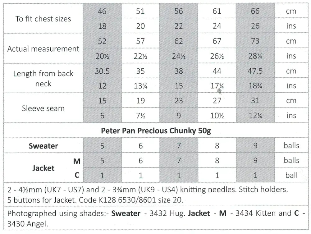 Wendy Peter Pan Precious Chunky Sweater & Jacket Pattern PP1294