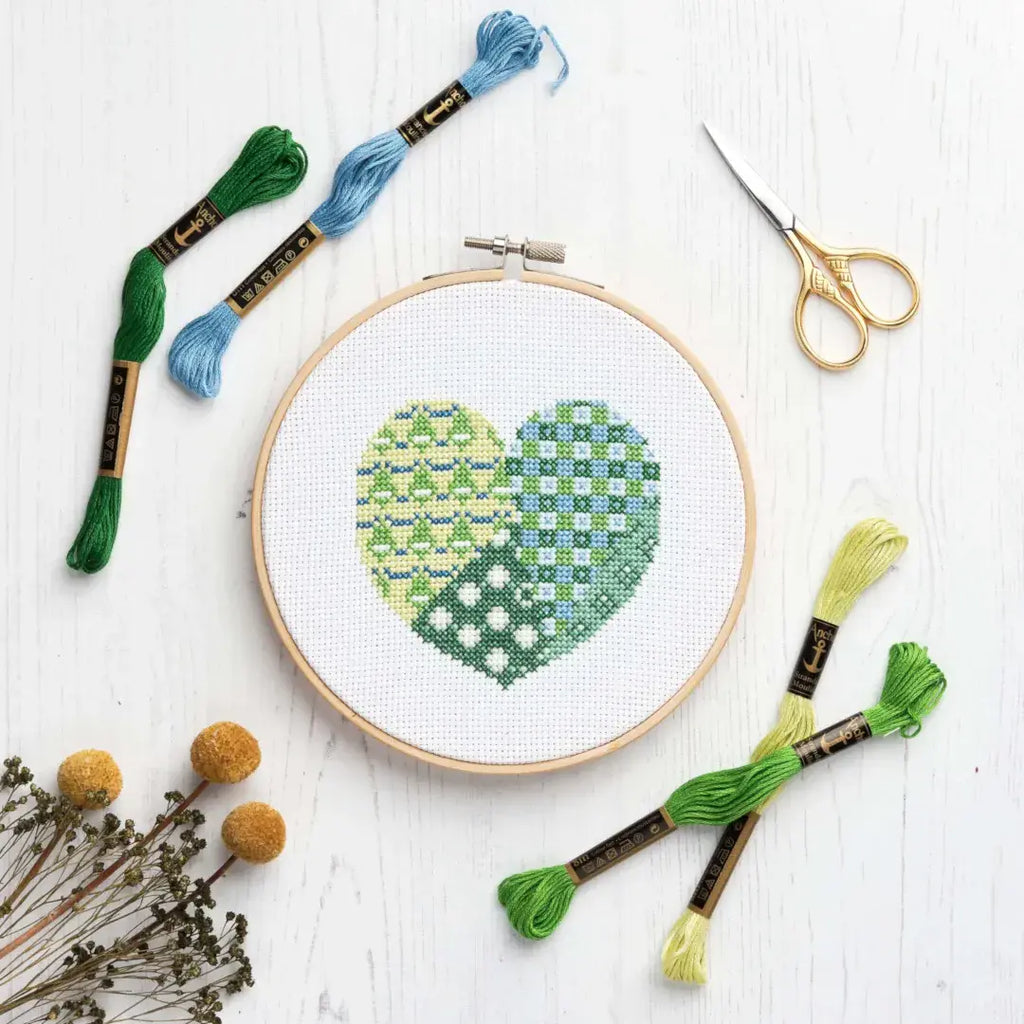 Anchor Counted Cross Stitch Kit - Patchwork Hearts [Green]