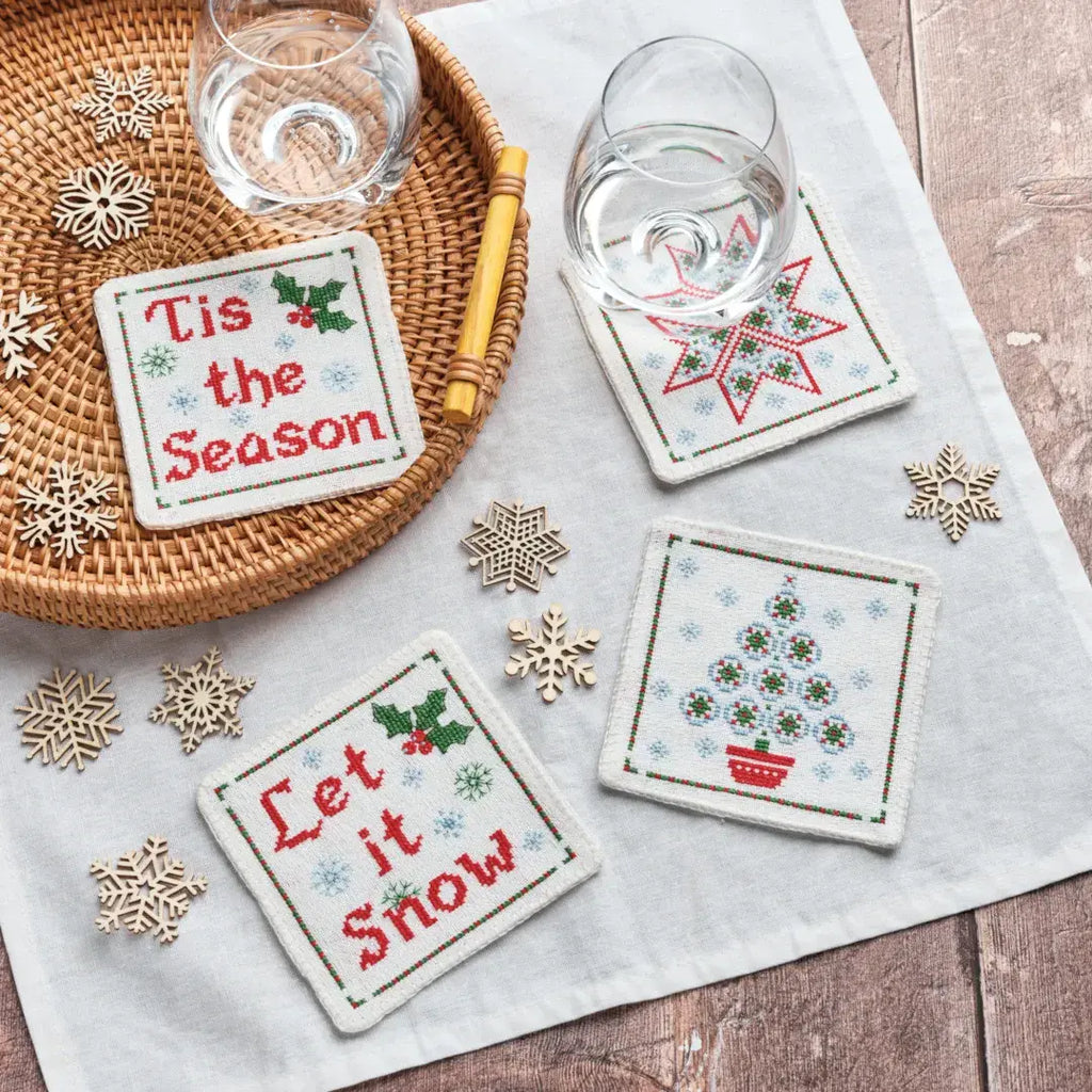 Anchor Counted Cross Stitch Kit - Set of 4 Christmas Drinks Coasters