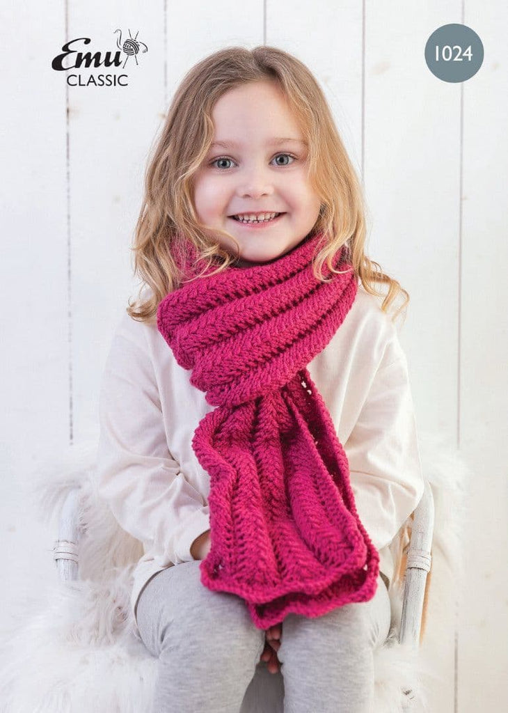 Emu Classic DK Child's Classic Lace Scarf Knitted Pattern 1024 (DESC, WYK IMAGE)
