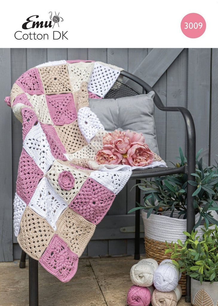 Emu Cotton DK Crochet Rose Garden Blanket Pattern 3009