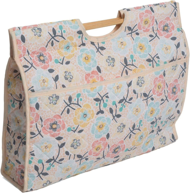 Hobbygift Wooden Handle Lulu Peach Floral Print Craft Bag