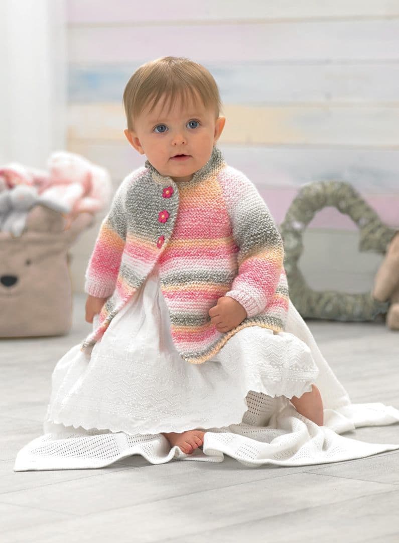 James C. Brett Baby Marble DK Jacket, Cardigan & Hat Knitting Pattern JB804