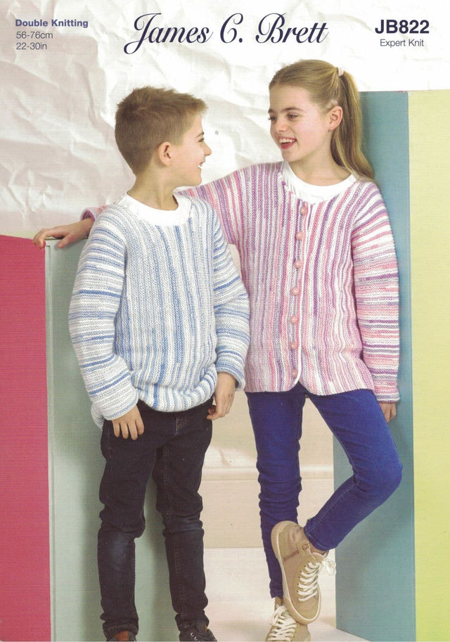 James C. Brett Partytime Stripes DK Cardigan & Sweater Pattern JB822