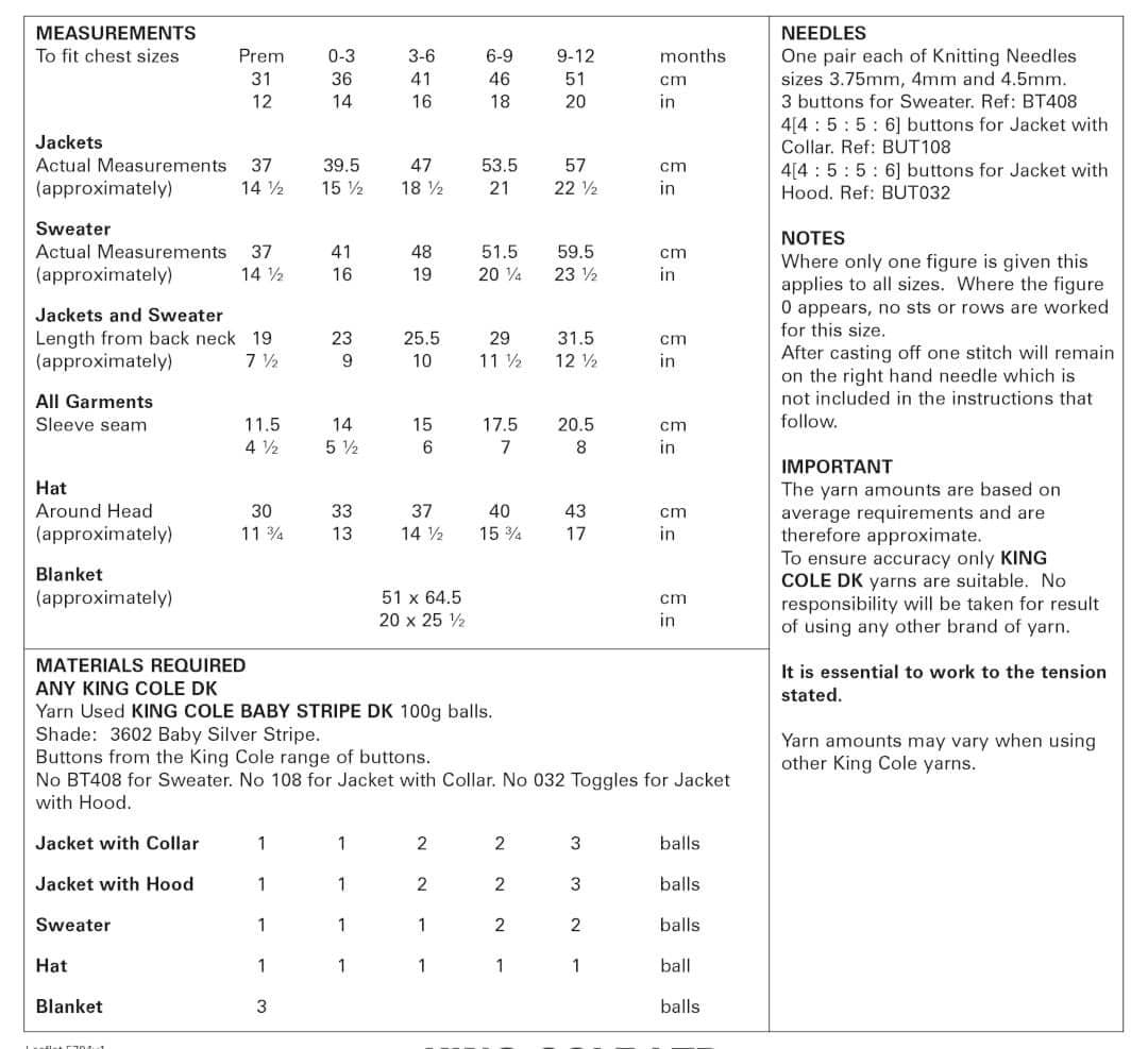 King Cole Baby Stripe DK Blanket, Cardigan & Hat Pattern 5704