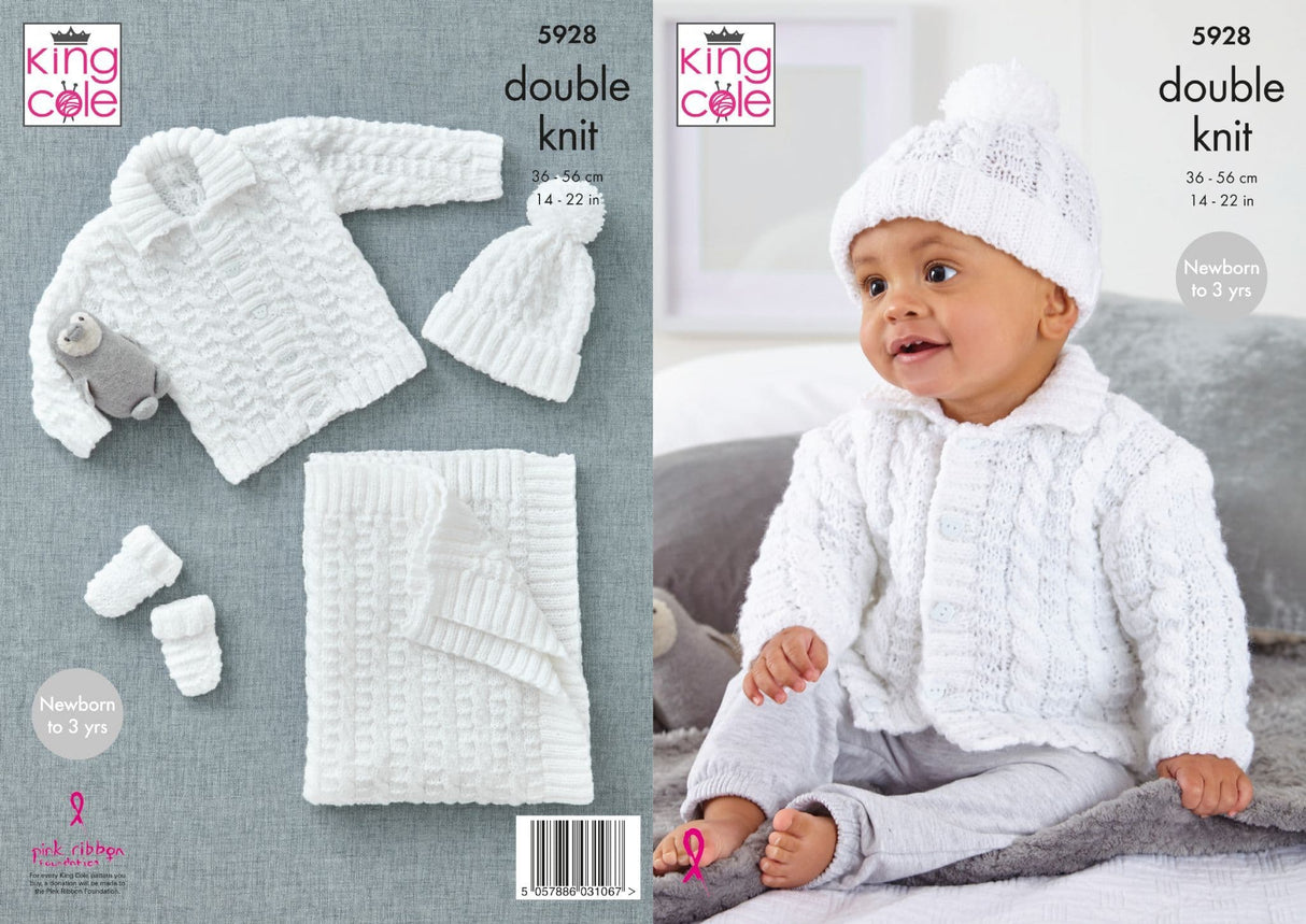 King Cole Big Value Baby DK Jacket, Hat, Mitts & Blanket Pattern 5928