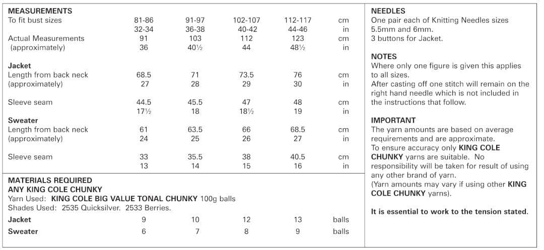 King Cole Big Value Tonal Chunky Jacket & Sweater Pattern 4878