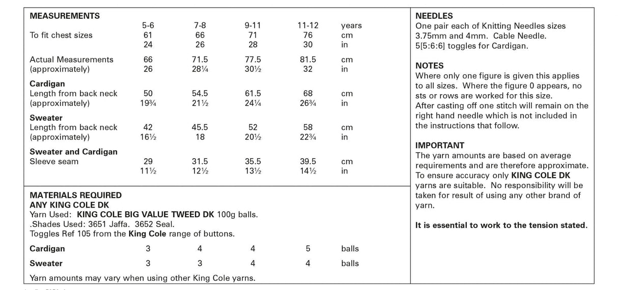 King Cole Big Value Tweed DK Cardigan & Jumper Pattern 5850