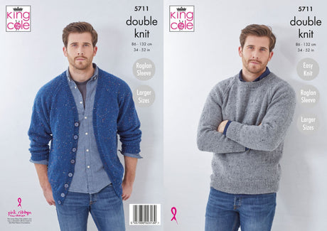 King Cole Big Value Tweed DK Jumper & Cardigan Pattern 5711