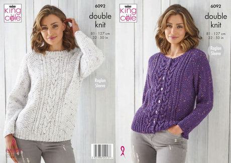 King Cole Big Value Tweed DK Sweater & Cardigan Pattern 6092