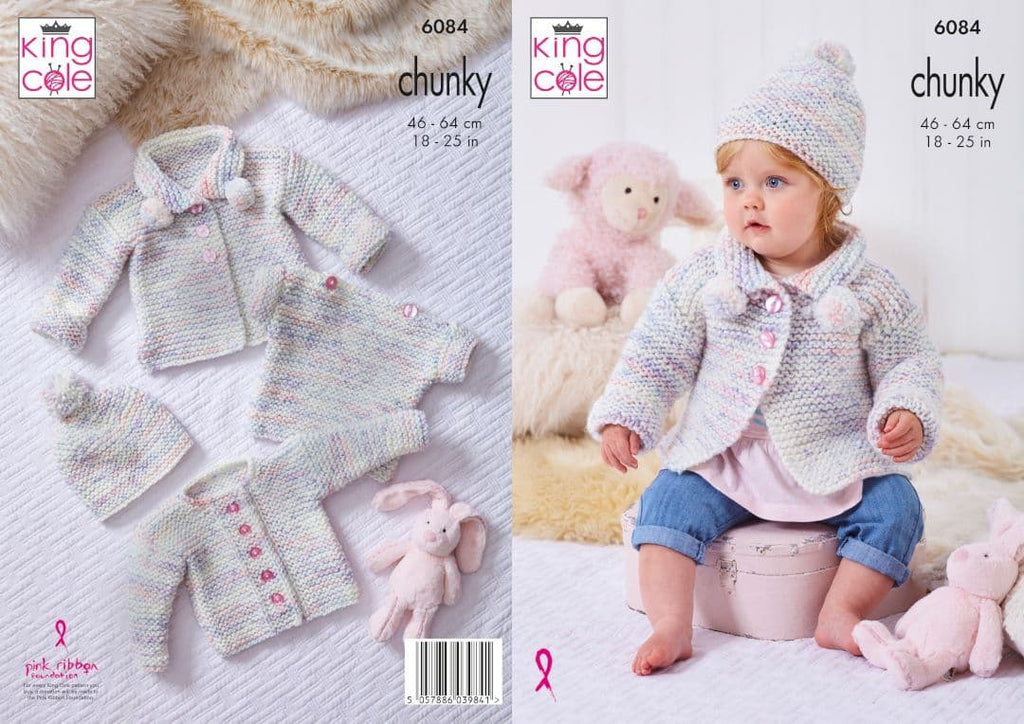 King Cole Bumble Chunky Cardigan, Coat, Top & Hat Pattern 6084