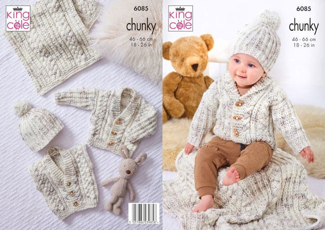 King Cole Bumble Chunky Cardigan, Gilet, Jacket, Blanket & Hat Pattern 6085