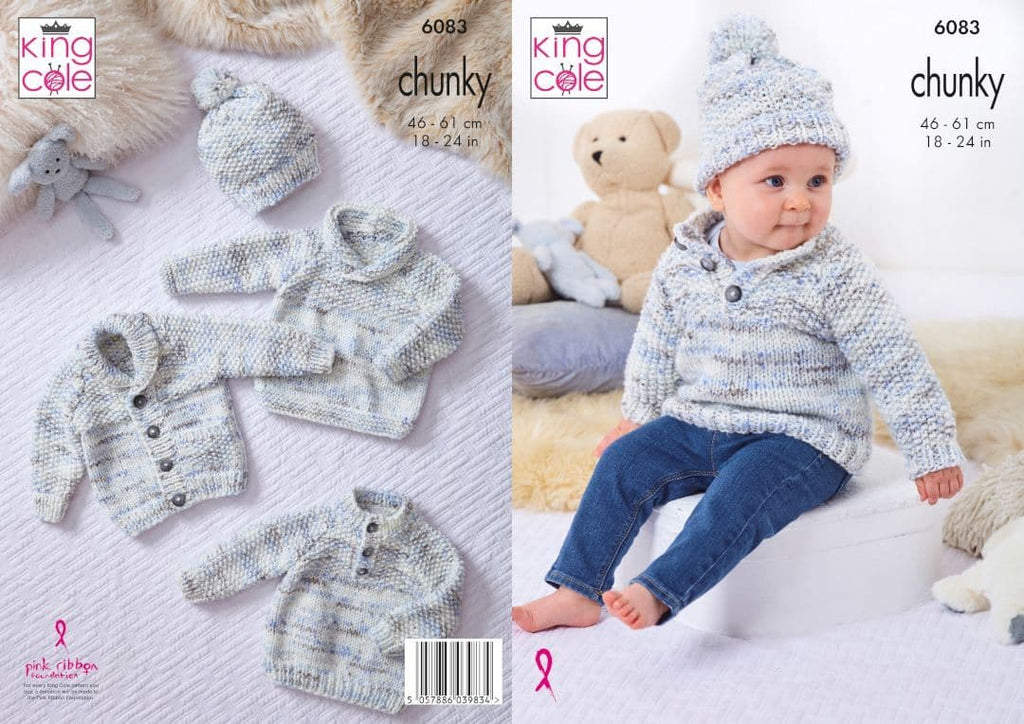 King Cole Bumble Chunky Jacket, Sweaters & Hat Pattern 6083