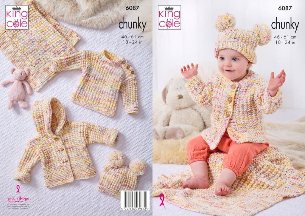 King Cole Bumble Chunky Jackets, Hat, Sweater & Blanket Pattern 6087