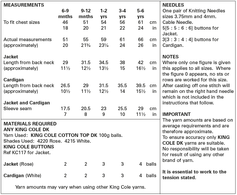 King Cole Cotton Top DK Jacket & Cardigan Pattern 5487