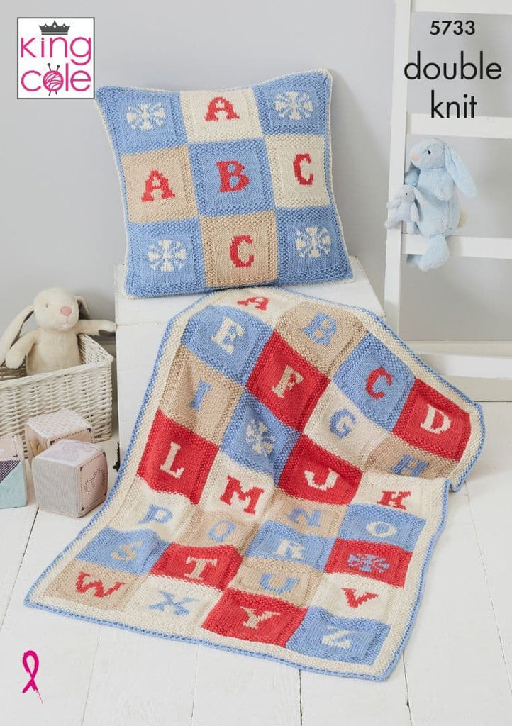 King Cole Cottonsoft DK Alphabet Blanket & Cushion Cover Pattern 5733