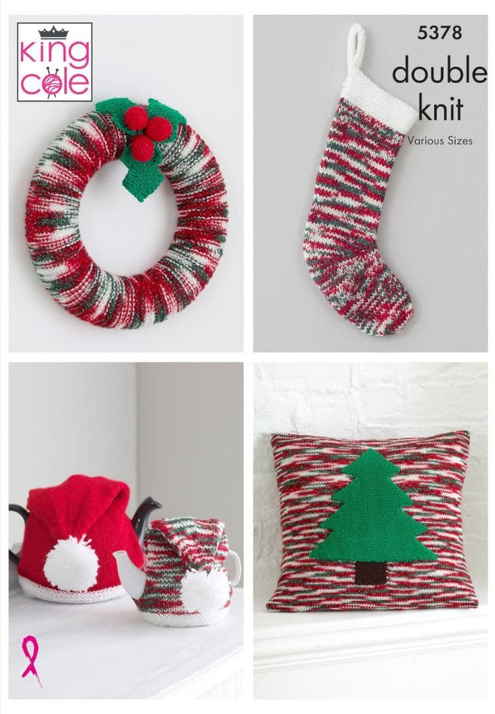 King Cole Glitz DK Christmas Stocking, Wreath, Cushion & Tea Cosy Pattern 5378