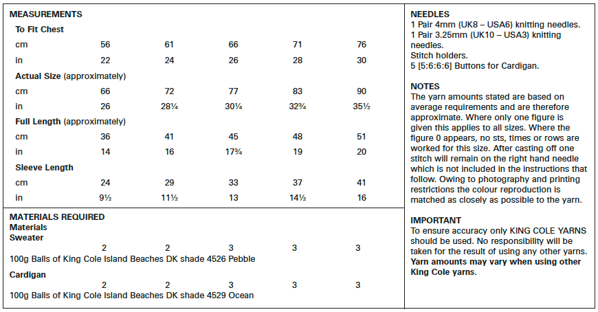 King Cole Island Beaches DK  Sweater & Cardigan Pattern 5606