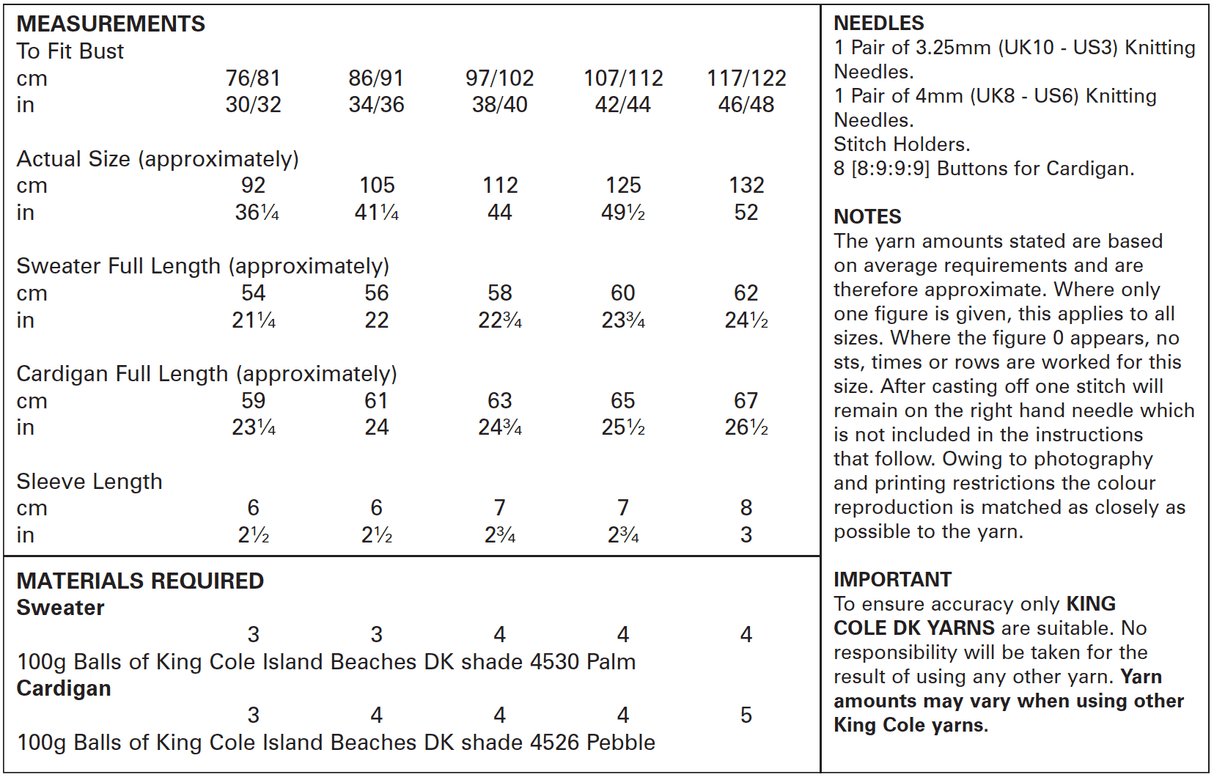 King Cole Island Beaches DK Sweater & Cardigan Pattern 5610