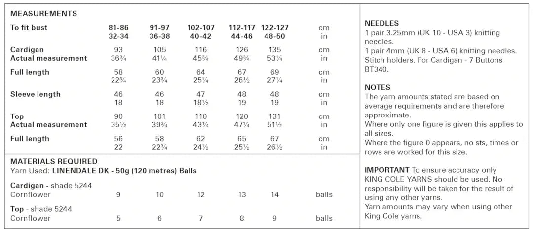 King Cole Linendale DK Vest Top & Cardigan Pattern 5988
