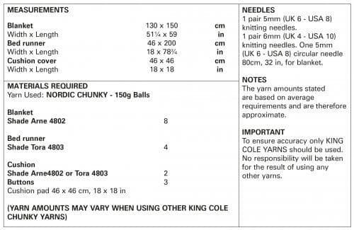 King Cole Nordic Chunky Blanket, Runner & Cushion Pattern 5909