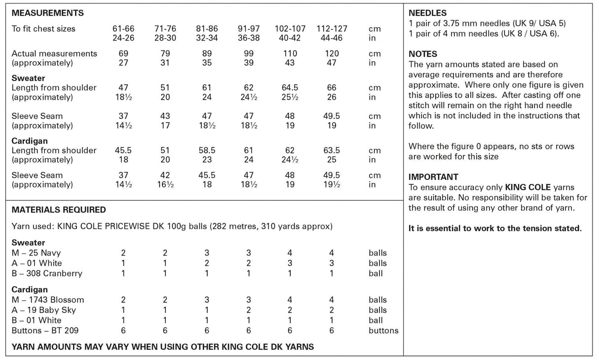 King Cole Pricewise DK Sweater & Cardigan Pattern 5937