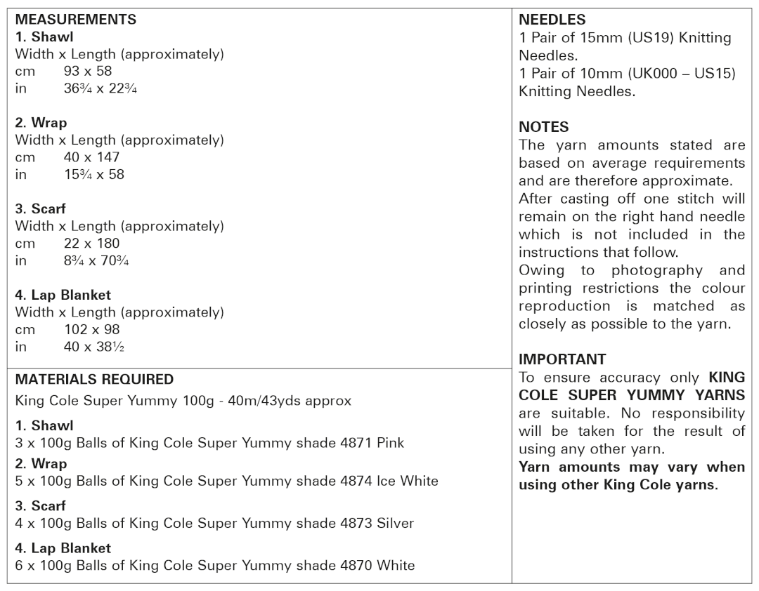 King Cole Super Yummy Shawl, Wrap, Scarf & Lap Blanket Pattern 5975