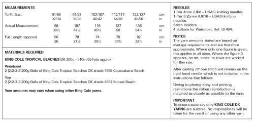 King Cole Tropical Beaches DK Waistcoat and Top Pattern 5979
