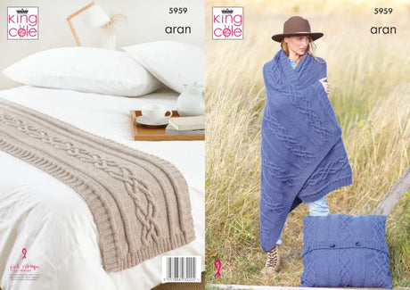 King Cole Wool Aran Bed Runner & Blanket Pattern 5959