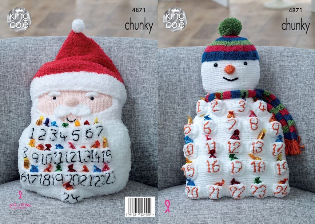 King Cole Yummy Chunky Christmas Snowman & Santa Advent Calendar Cushion Pattern 4871