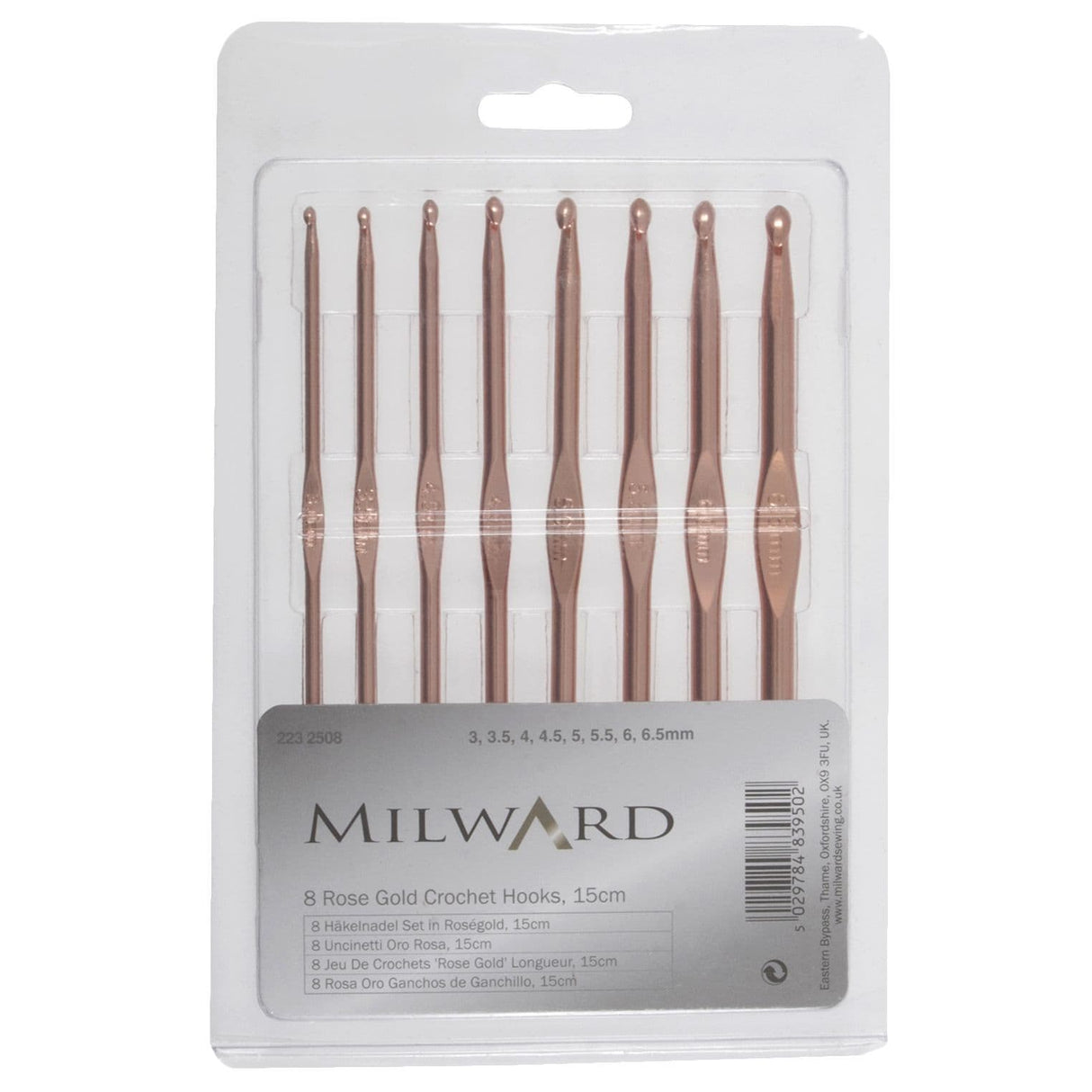 Milward Rose Gold Crochet Hooks - 8 Piece 15cm