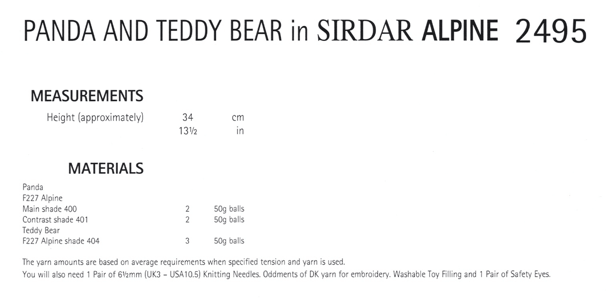 Sirdar Alpine Super Chunky Teddy Bear Pattern 2495