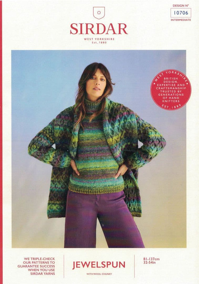 Sirdar Jewelspun Chunky Sweater & Scarf Pattern 10706