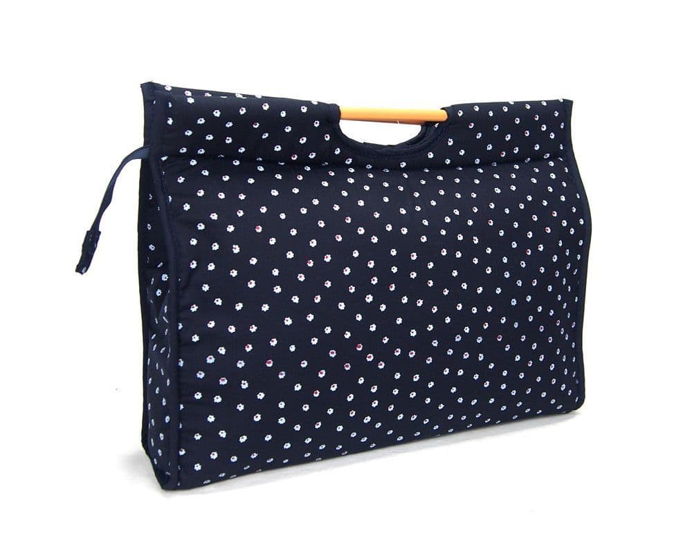 Woolcraft Plastic Handle Navy Floral Craft Bag